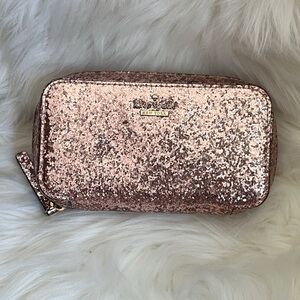 Kate Spade Rose Gold Glitter Smooth Vinyl Clutch, Make-Up or Prom 6x3.25x1.5